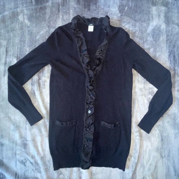 J Crew Mix Media Cardigan Size Medium Black - Picture 5 of 9